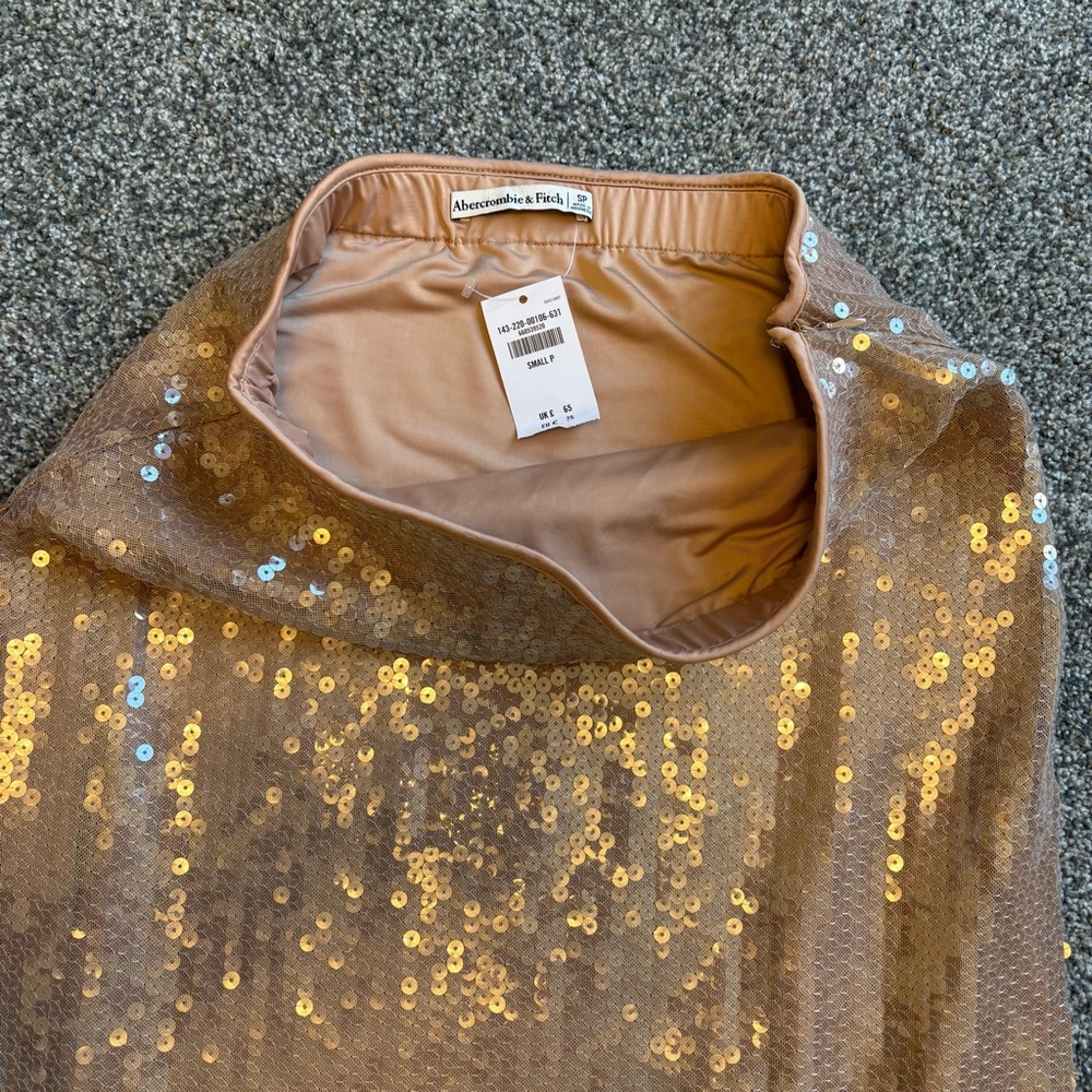 Abercrombie Champagne Tan Sequin Maxi Skirt NWT Rare Euro Exclusive Boho Luxe SP - Picture 14 of 15